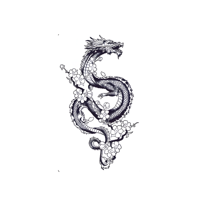 Dragon with Cherry Blossoms Tattoo