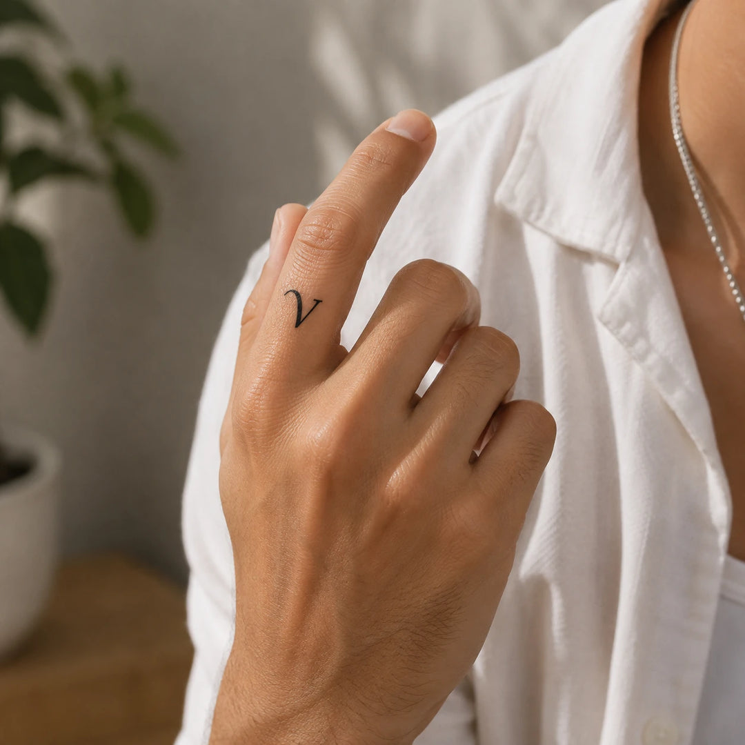 V Letter Tattoo On Hand