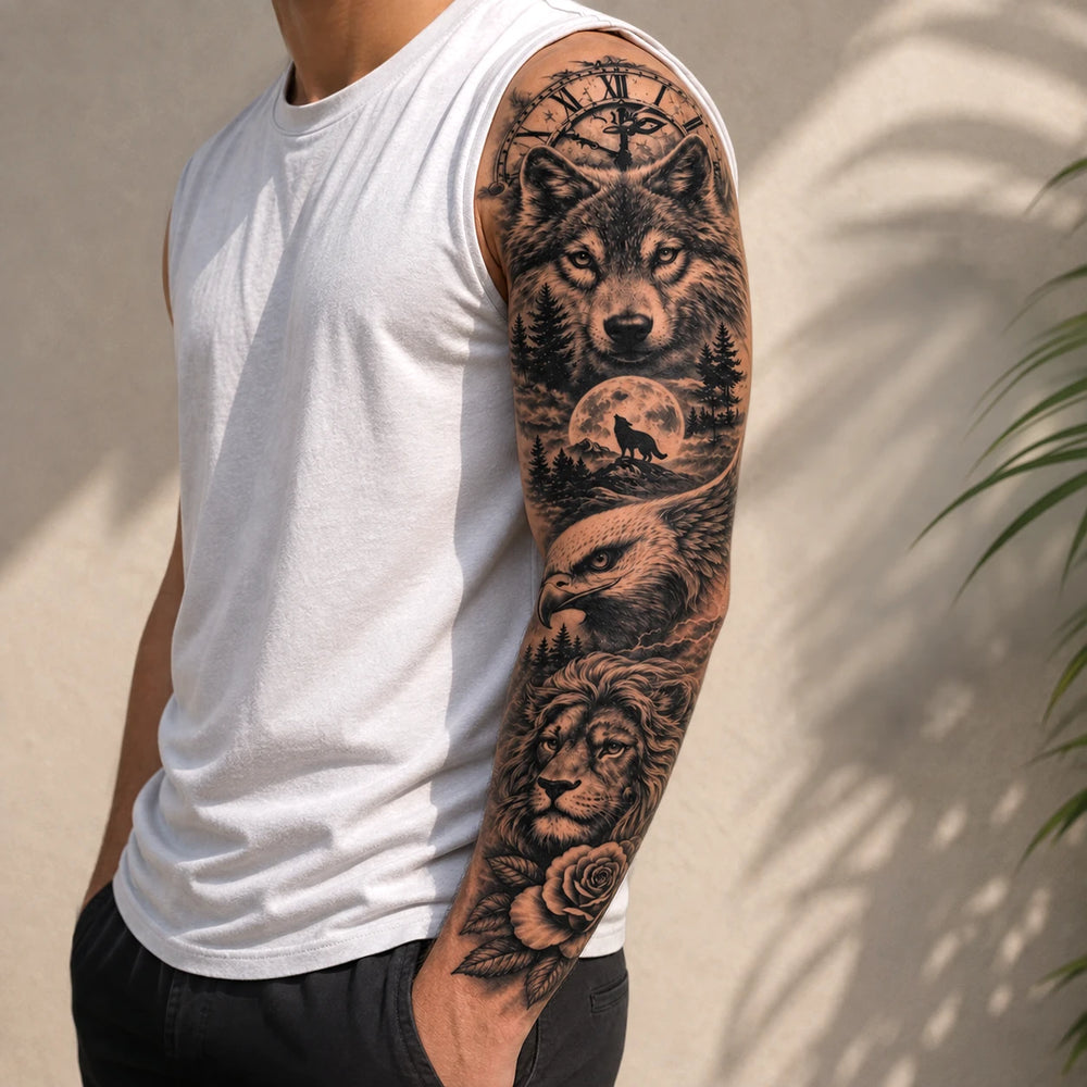 Wolf & Eagle sleeve Tattoo