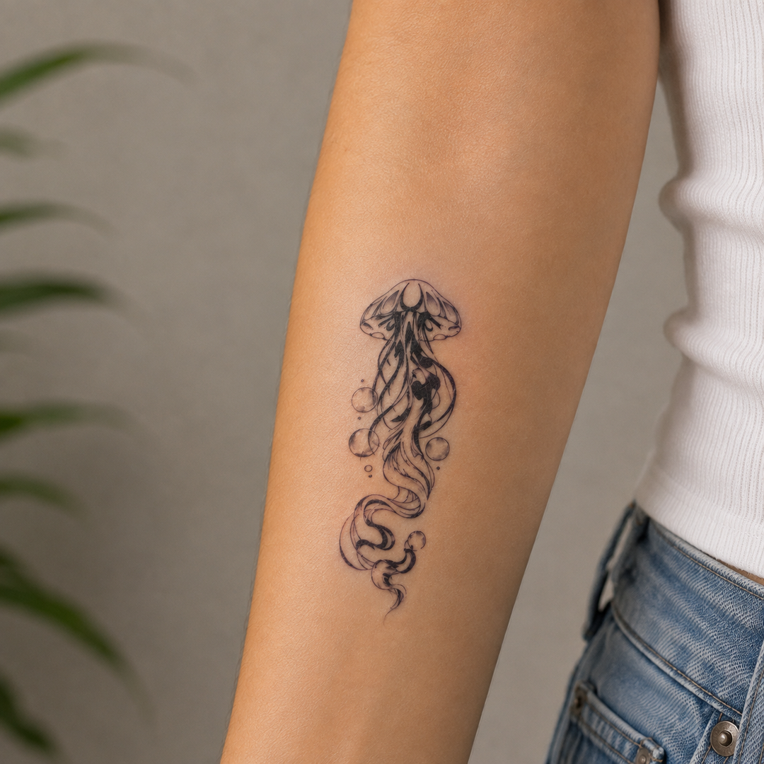 Abstract Jellyfish Tattoo on girl Arm