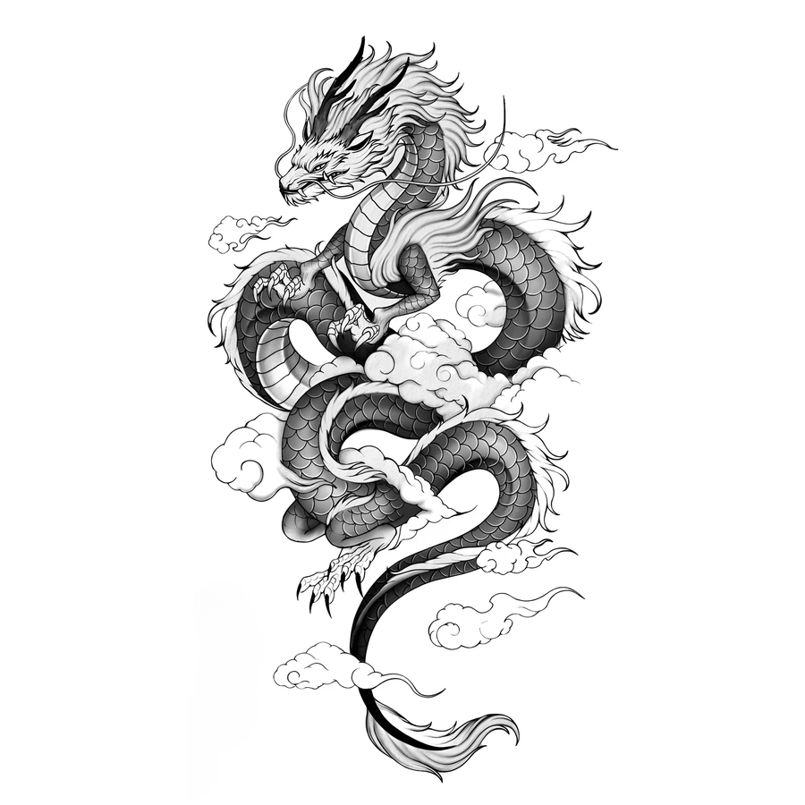 Asian Dragon with Clouds - inkbolt