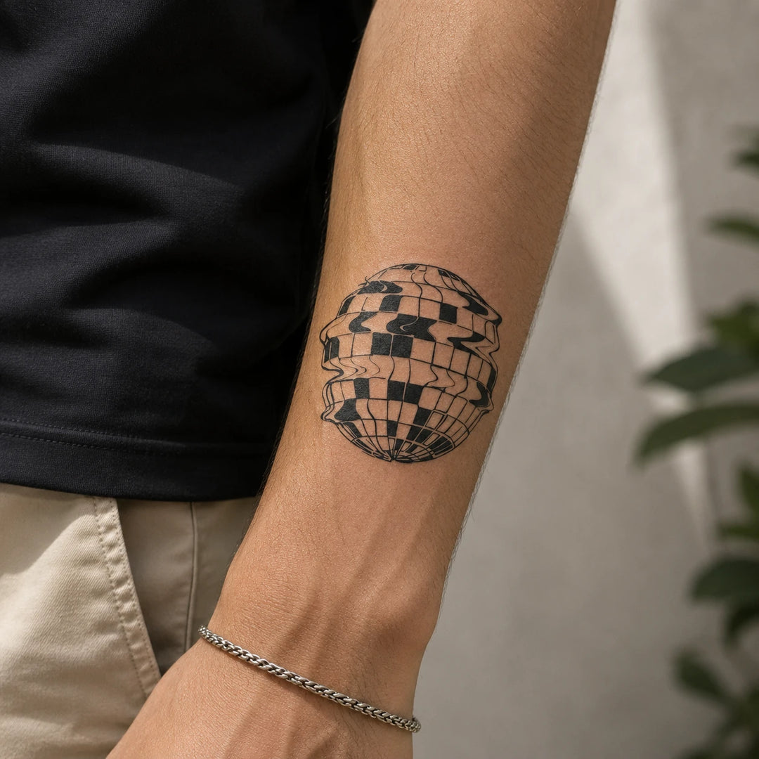 disco ball tatoo on hand