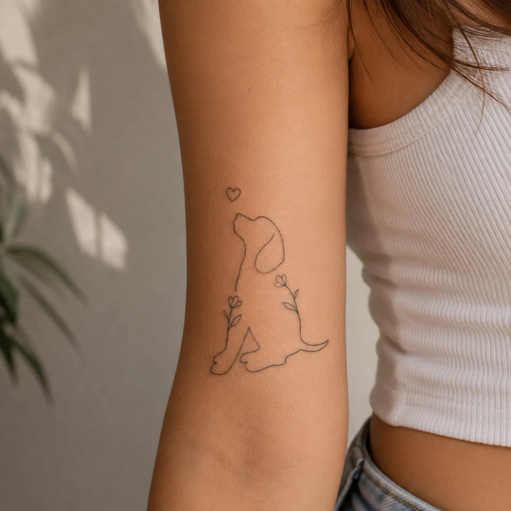 dog silhouette tattoo on women hand