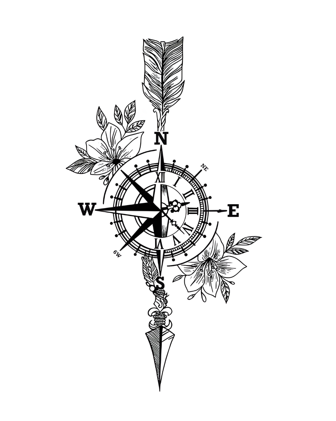Floral Compass Tattoo