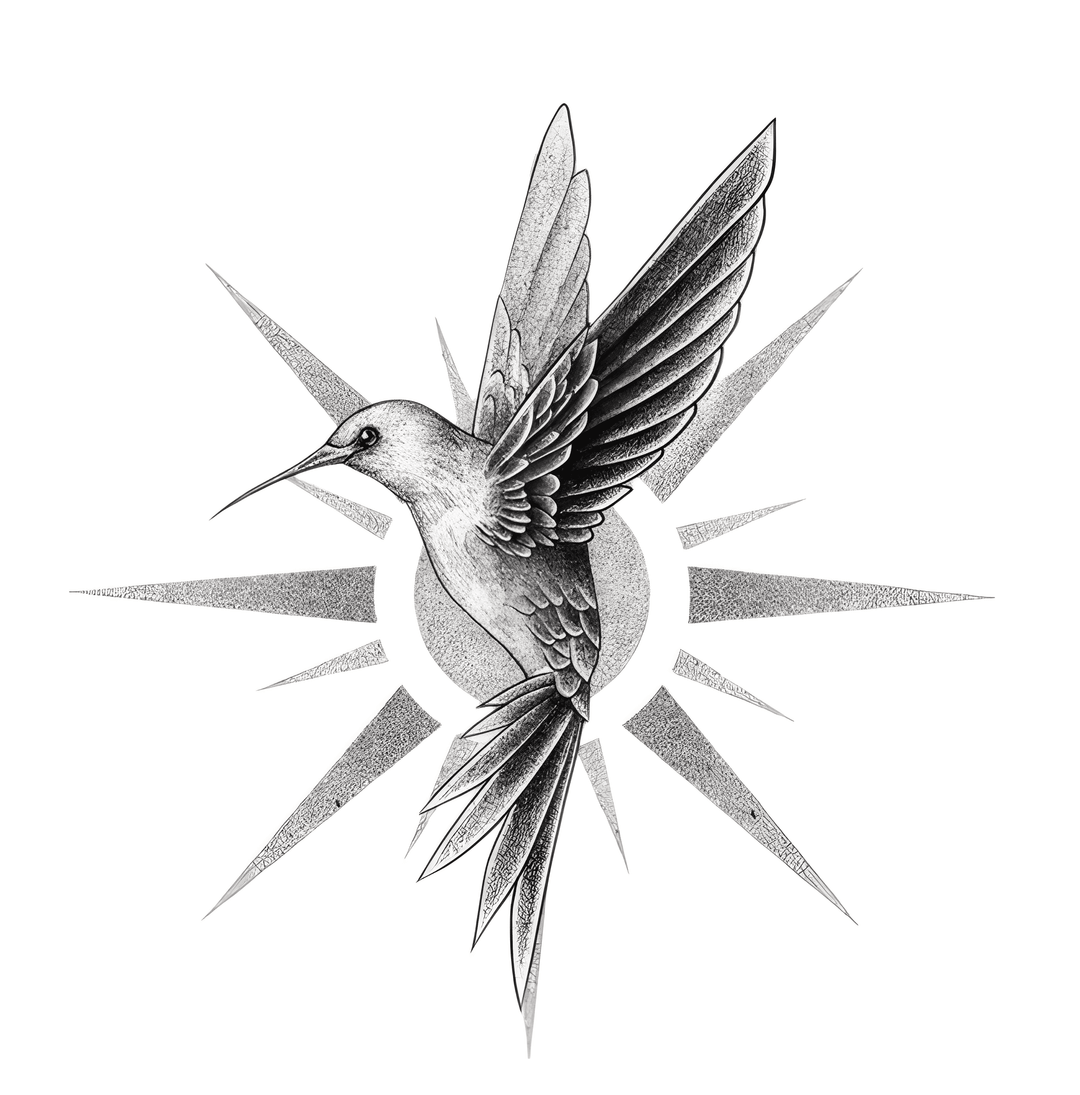 Compass with Hummingbird Tattoo