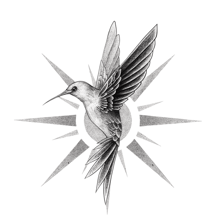 Compass with Hummingbird Tattoo