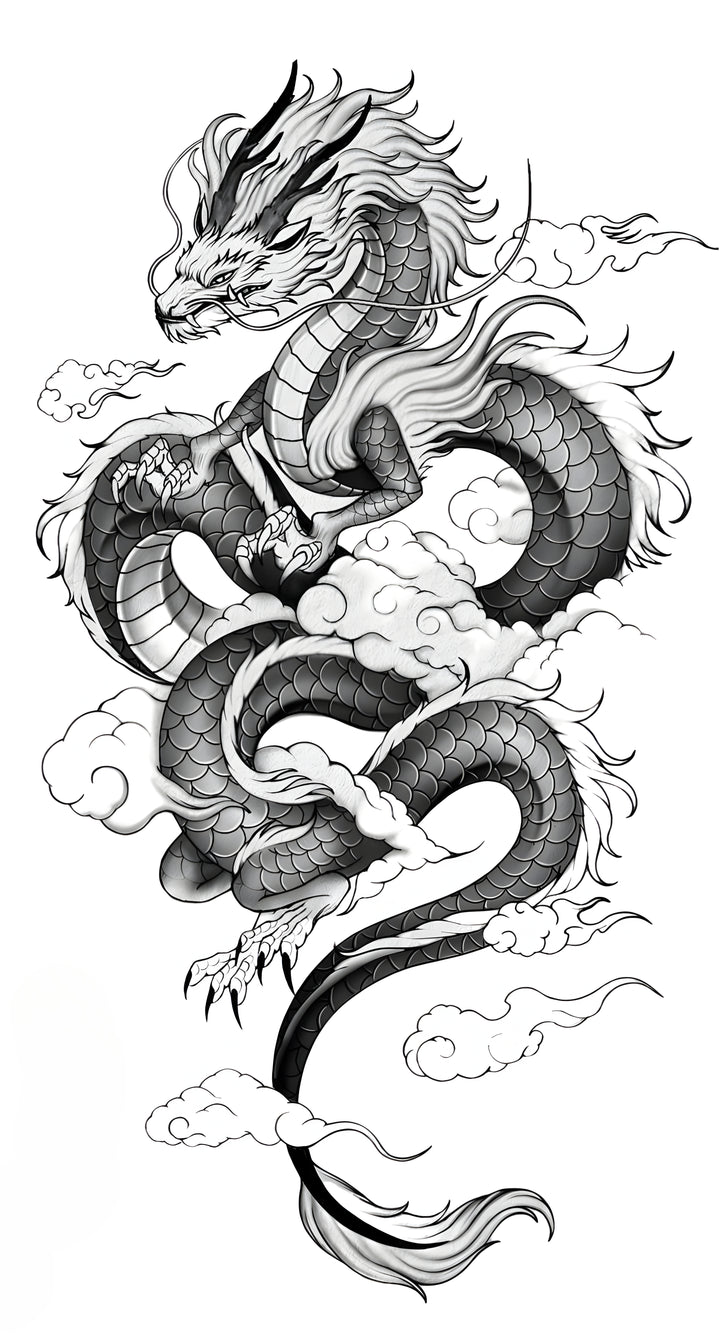 Asian Dragon with Clouds Tattoo