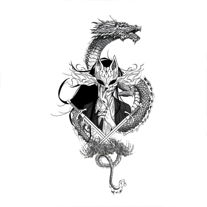 Dragon & Kitsune Warrior - inkbolt