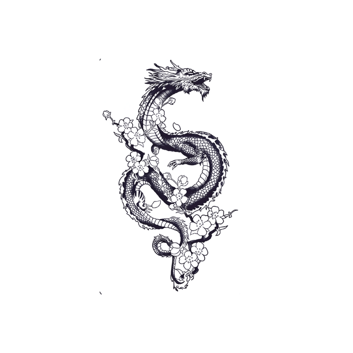 Dragon with Cherry Blossoms - inkbolt
