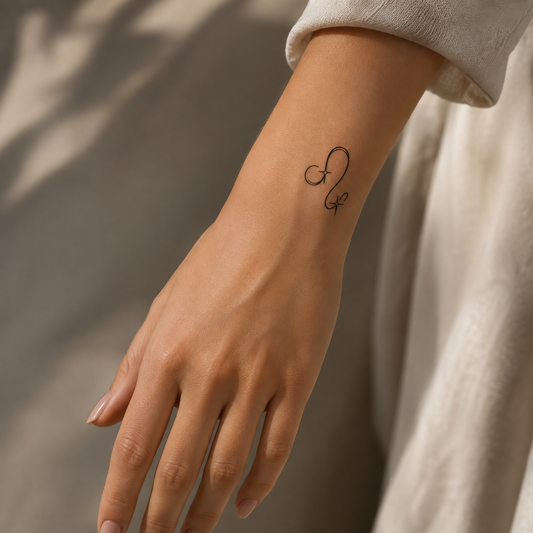 leo tatoo on women arm near wrist