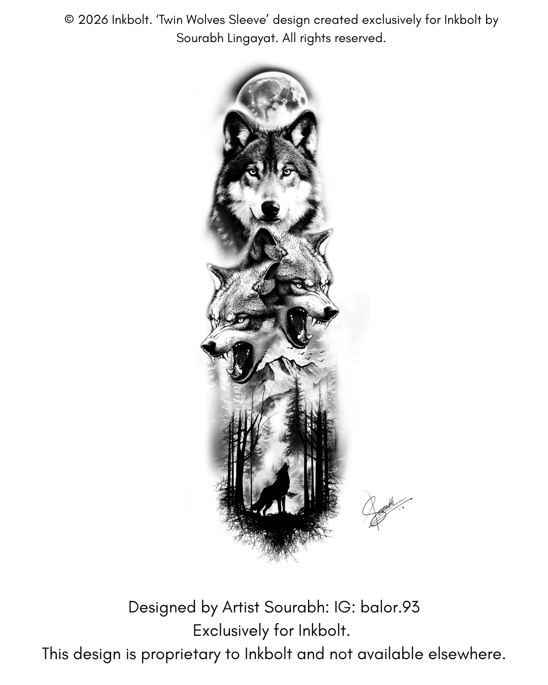 Twin Wolves Sleeve - inkbolt